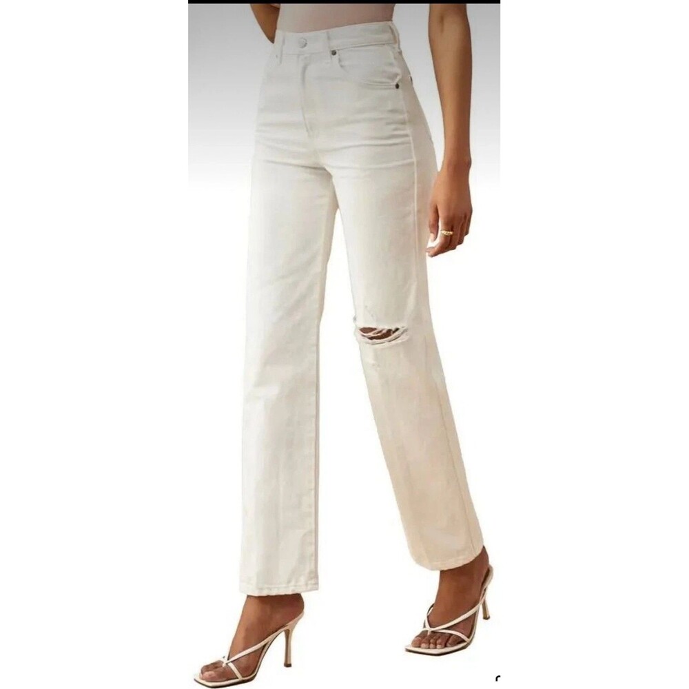 Reformation Organic Cotton 24 Cowboy High Rise Straight Jeans Vintage Destroyed